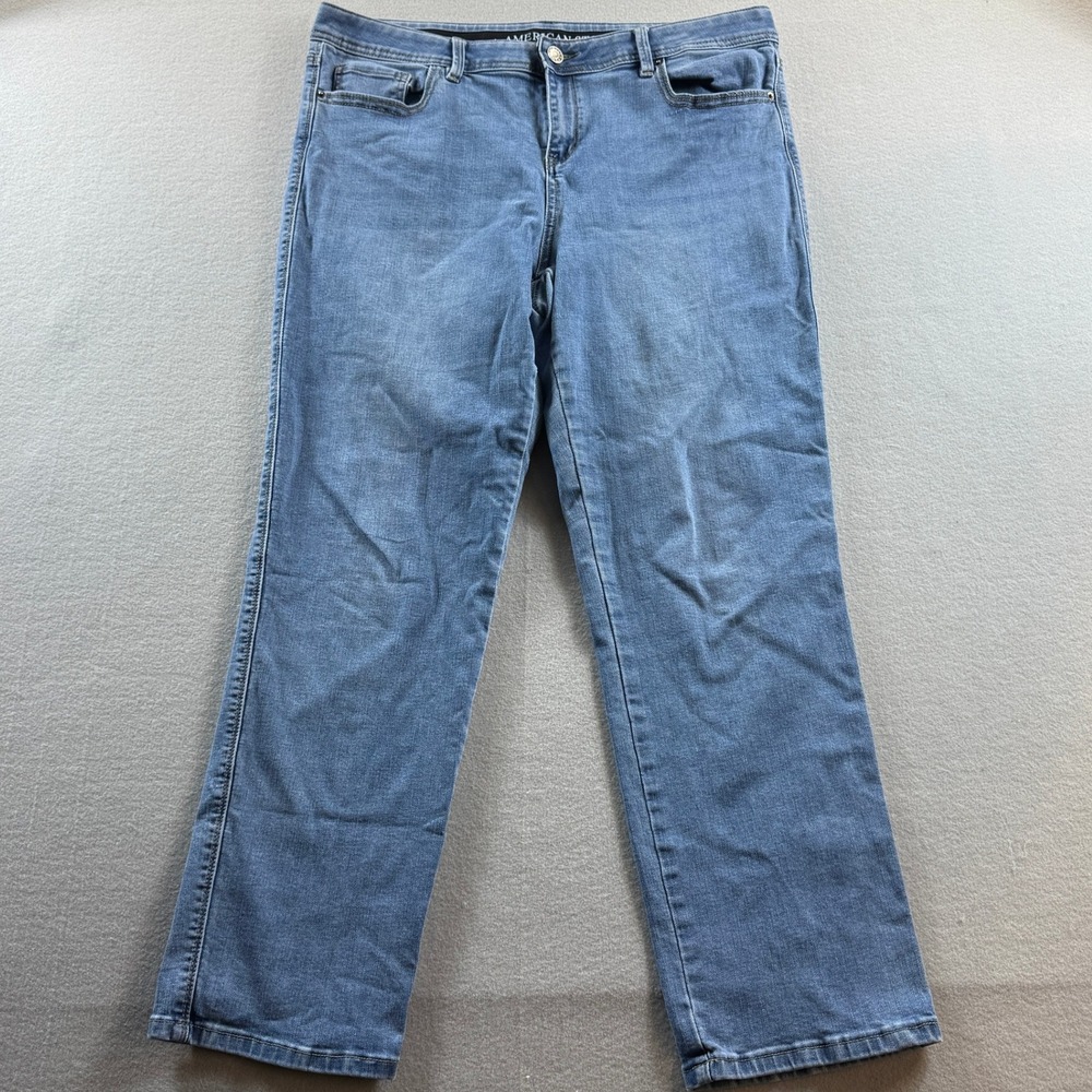 American Star Straight Leg Jeans Women 16 Blue Stretch Band Waist Denim 36x29